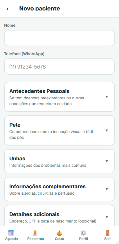 Cadastro de Paciente no Podols